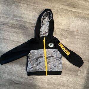 NFL Packers Kids Black and Gray Hoodie with Yellow Zipper